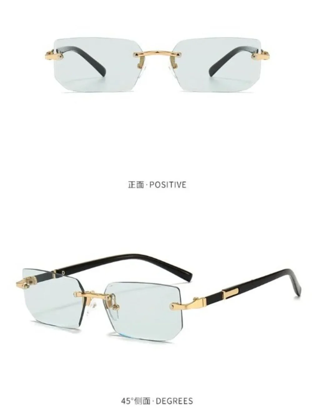 Rectangular Gradient Light Green Lens Sunglasses With Gold & Black Arms Unisex